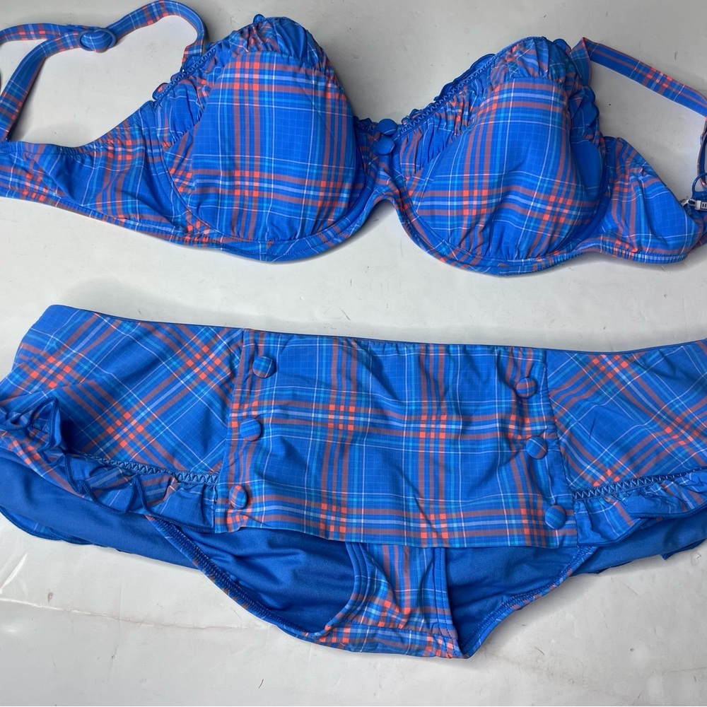 Seafolly Blue and orange Checkered Bikini us 12 aus 16 swimsuit